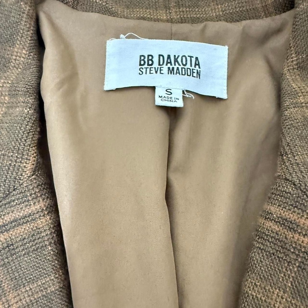 BB Dakota by Steve Madden Brown Plaid Coat, Longline Blazer, Women's Size S - Picture 2 of 3